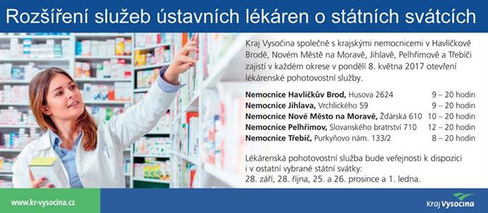 Lékárny v krajských nemocnicích budou mít v pondělí 8. května otevřeno