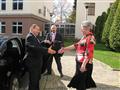 Přivítaní minstra školství Josefa Dobeše Marií Kružíkovou, radní kraje Vysočina pro oblast školství