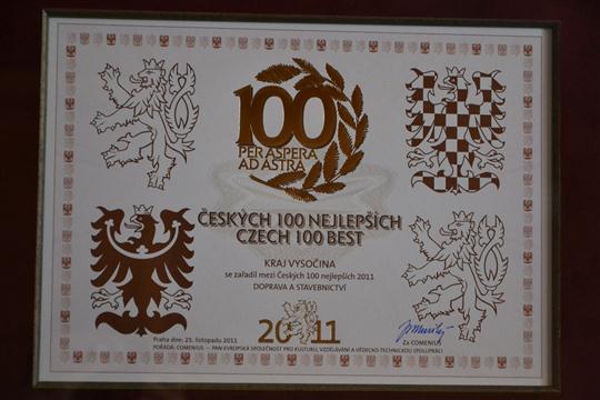 Diplom ze skupiny Českých 100 nejlepších pro Vysočinu