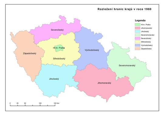 Hranice krajů v r. 1960