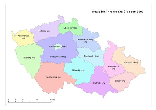 Rozložení hranic krajů v r. 2000